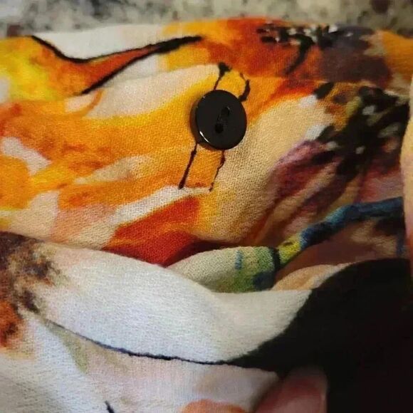 Cupio Women's Black, White & Bright Multicolor Viscose Floral Button Down Shirt - Picture 9 of 12